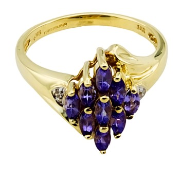 9ct Gold Tanzanite/Diamond Cluster Ring size N